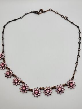 Avon Pink Crystal Floral Link Necklace